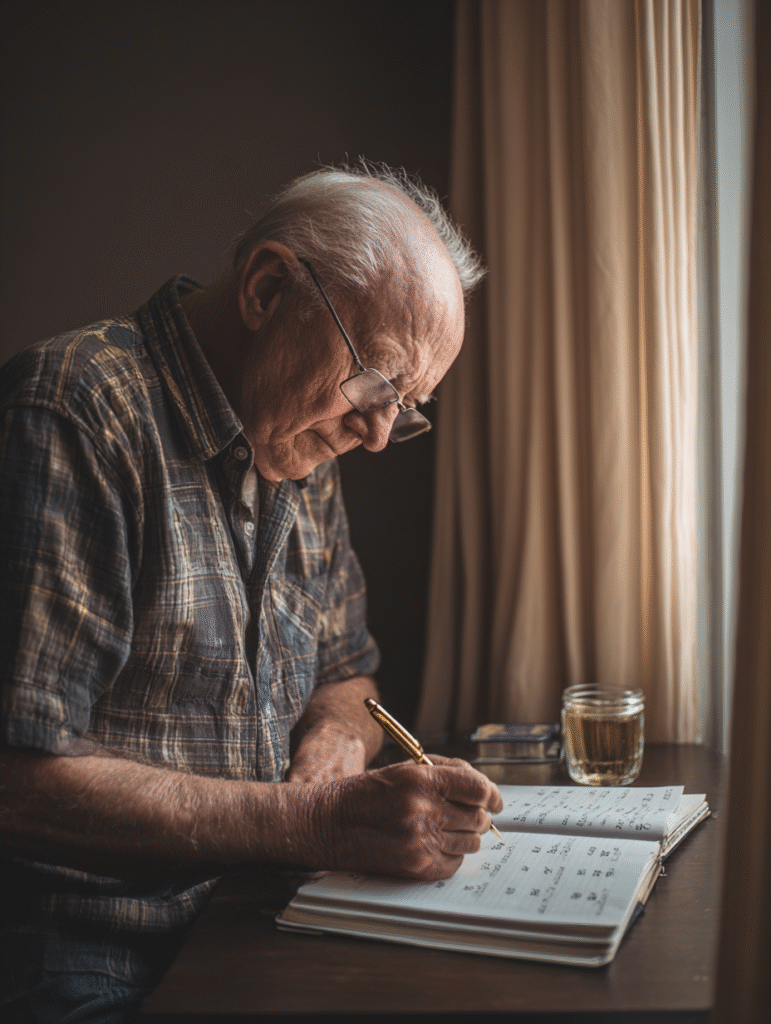 Senior man tracking progress to build habits for a longer life after 60
