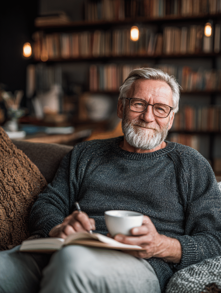 Mindful senior man journaling as part of how to age gracefully with mental clarity