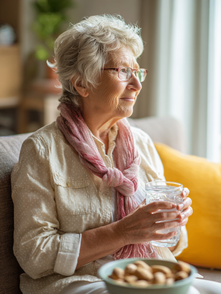 diabetic meal plan for seniors hydration and healthy snack with senior woman