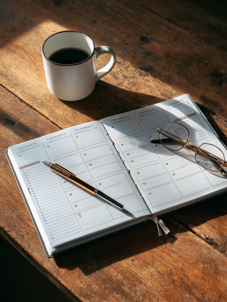 self care routines for seniors, Printed self-care planner for seniors on a desk.