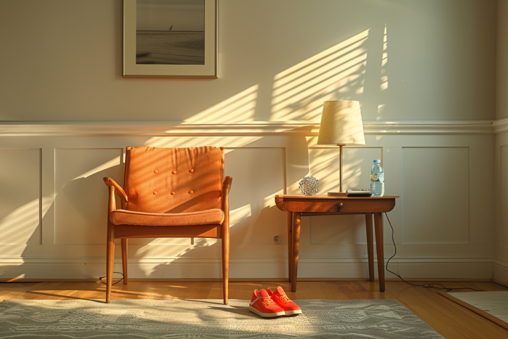 Balance exercises for seniors safety setup with chair against wall clear floor good lighting and stable shoes
