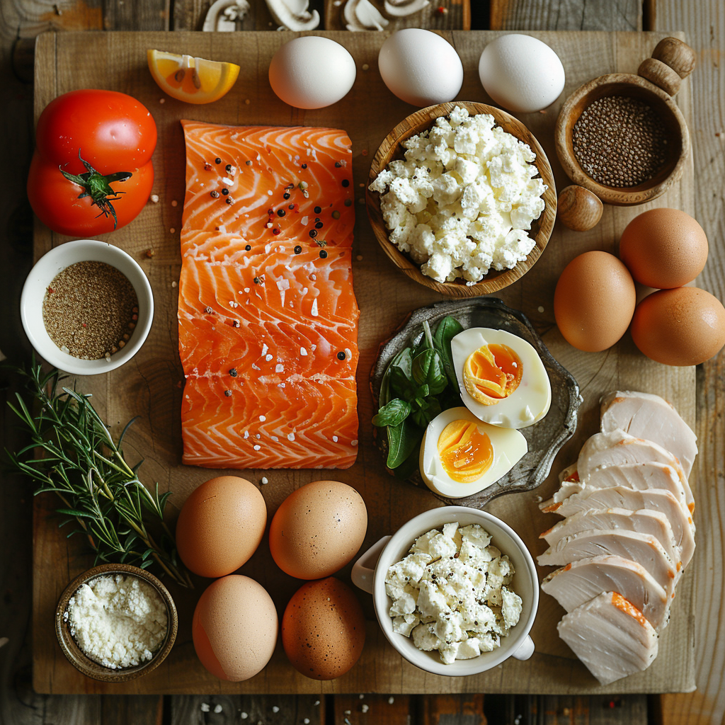 The Best Sources of Protein for Older Adults with animal based foods like eggs, Greek yogurt, cottage cheese, chicken, turkey, and salmon