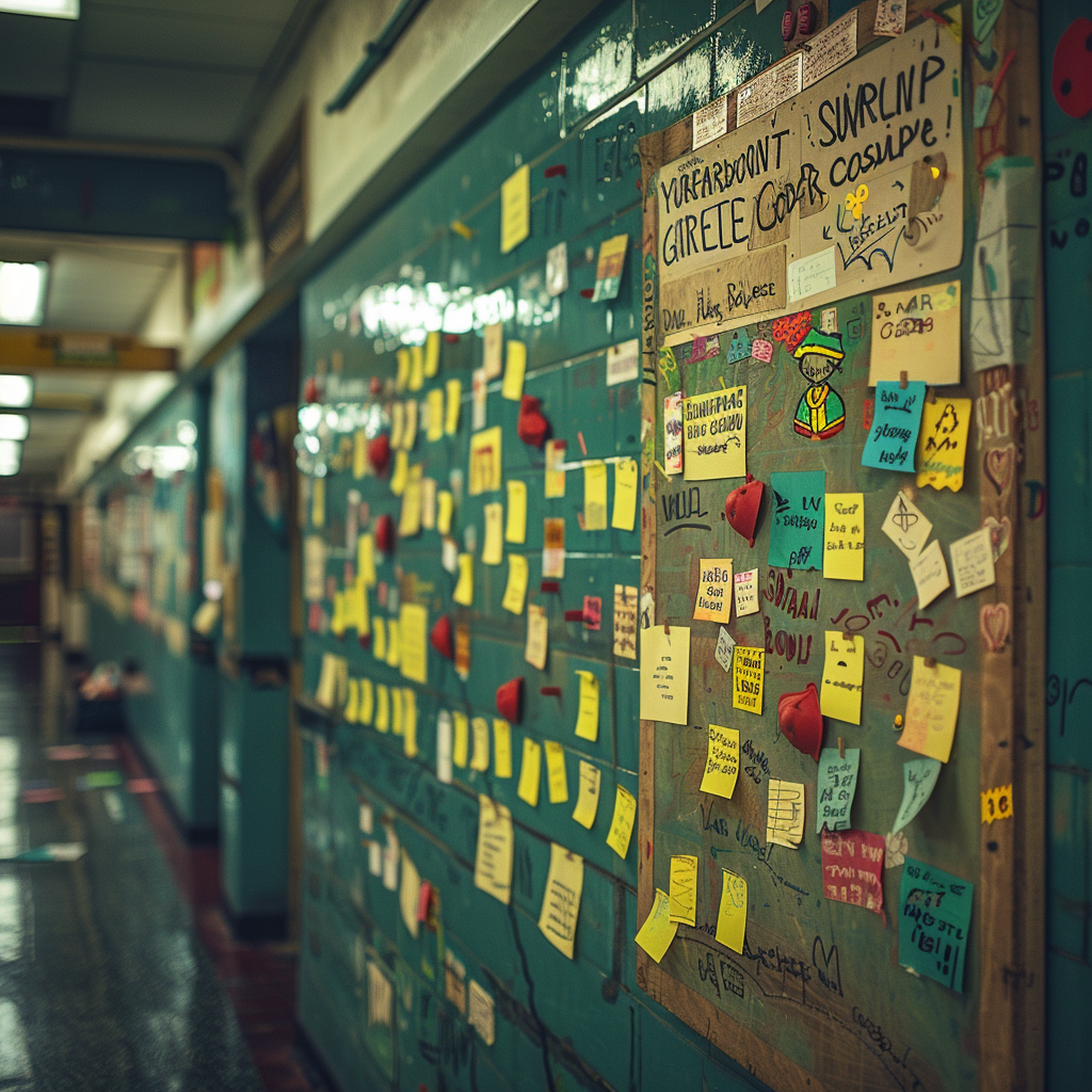 senior quotes funny section image with sticky notes on a school board