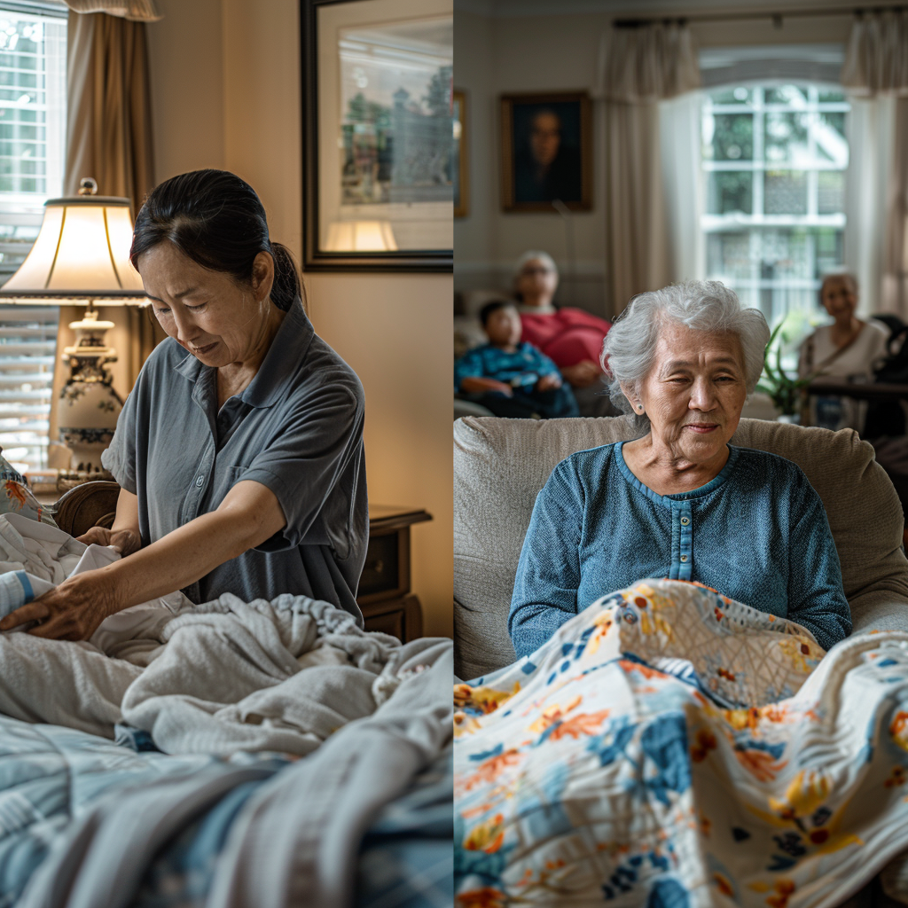 senior care options showing home care at home and assisted living community setting side by side