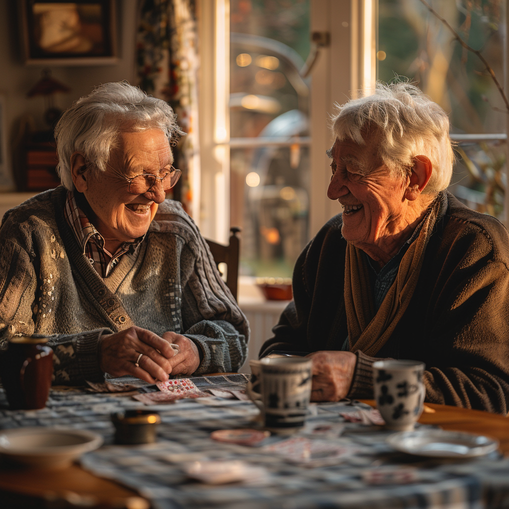 Long-married senior couple enjoying a Valentine’s Day card game at home Valentine’s Day ideas for married seniors