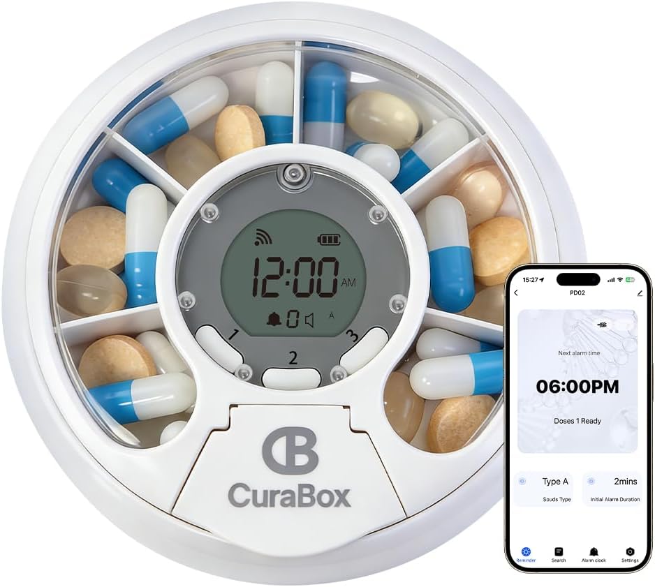 Automatic weekly travel pill organizer and portable pill dispenser designed to help seniors keep medications organized