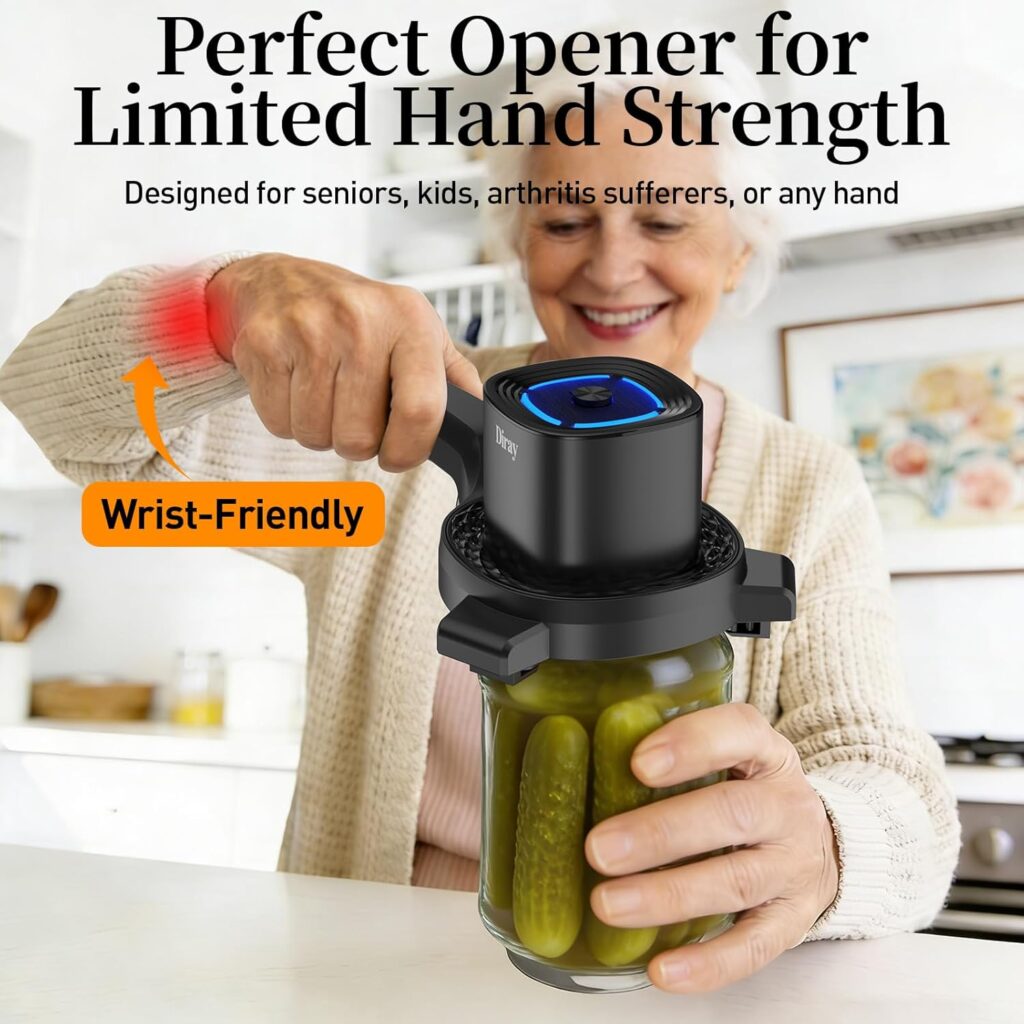 Electric Jar Opener for Weak Hands, Automatic Jar Opener for Seniors with Arthritis, Strong Tough & Easy One Touch Bottle Opener for Arthritic Hands