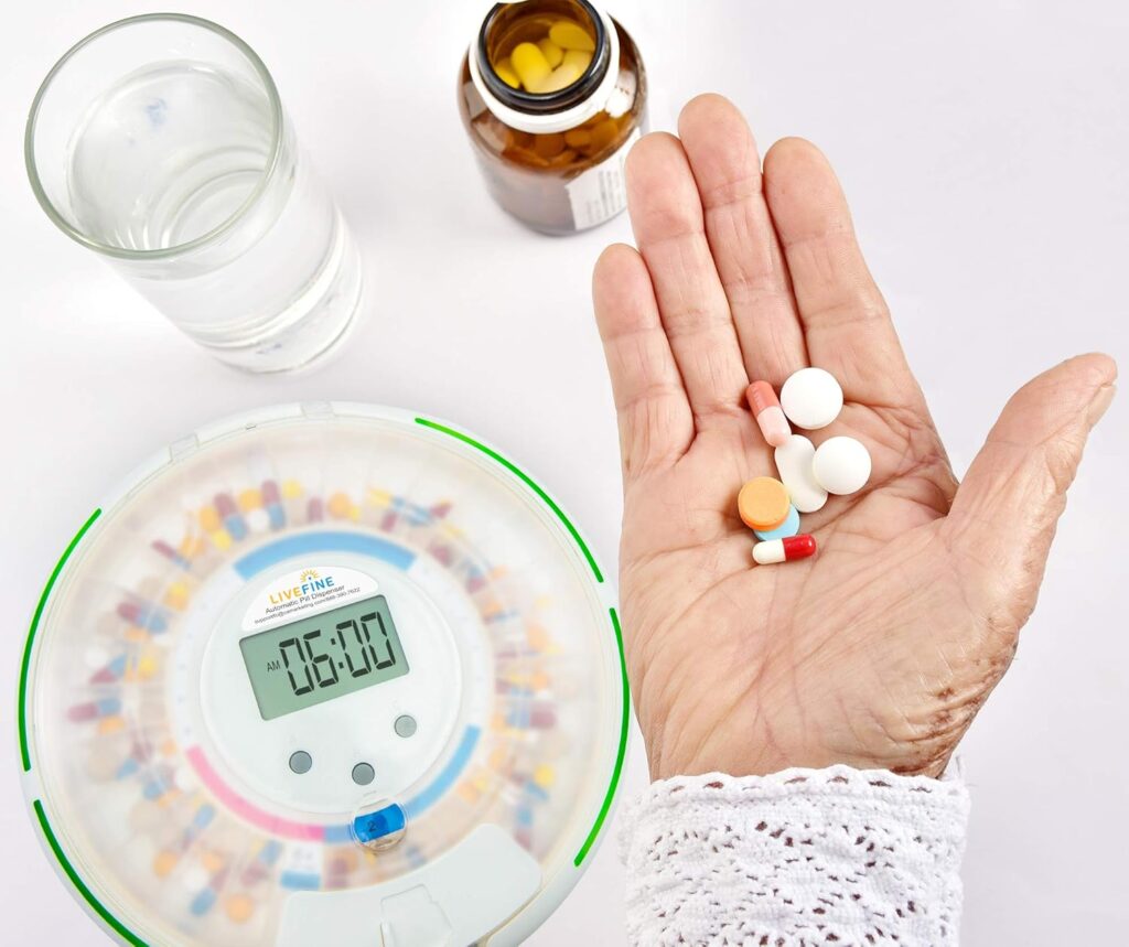 Live Fine automatic pill dispenser with 28-day electronic medication organizer