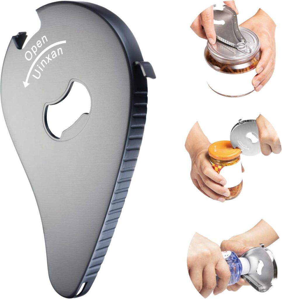 Jar Bottle Can Opener for Weak Hand & Seniors with Arthritis-Easy Twist Off Caps (0.6"-2.7") & Pull Tab Seals,Patent Unique Portable Multifunction Small Gadget for Elderly/Women/Men (Black)