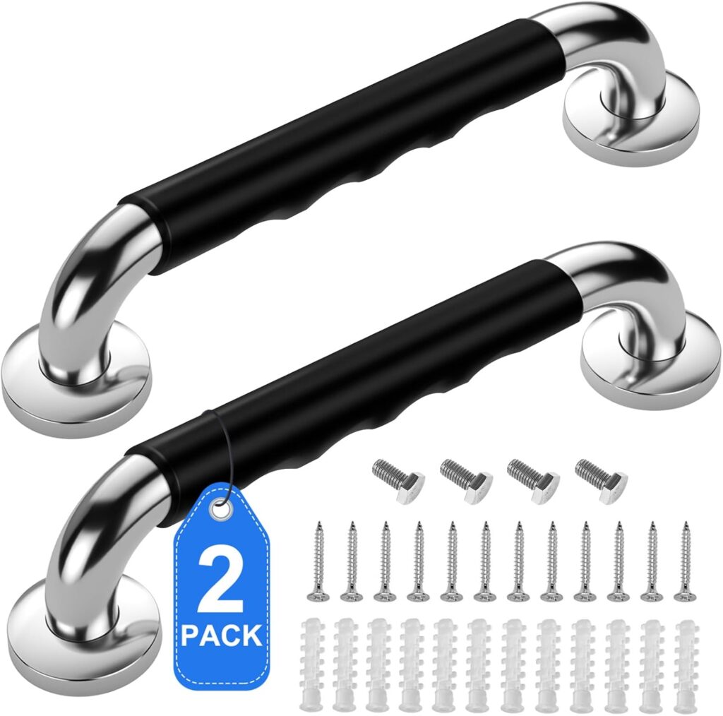 2 pack 16 inch grab bars for bathtubs and showers with anti-slip safety support for seniors, elderly users, and safer bathroom daily use.