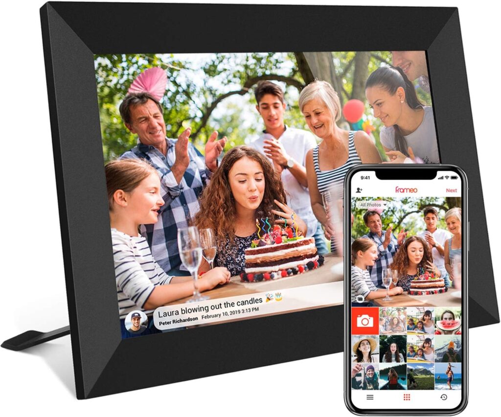 32GB Frameo 10.1 Inch Smart WiFi digital photo frame for seniors with touchscreen display and family photo sharing features