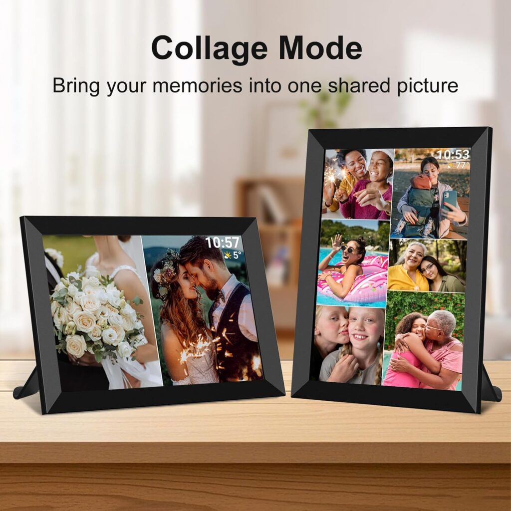 32GB FRAMEO 10.1 inch smart WiFi digital photo frame for seniors with 1280x800 IPS touch screen, auto-rotate display, and instant photo sharing via Frameo app