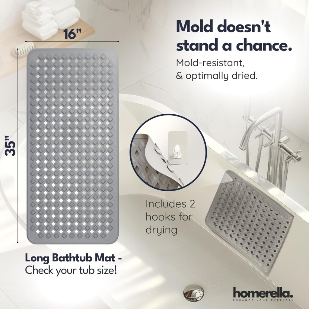 Bathtub mat non slip 35x16 by homerella with suction