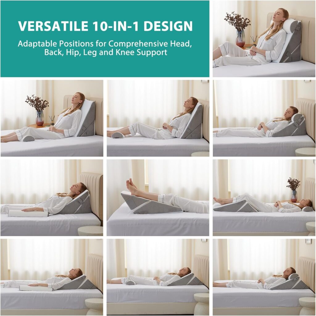 Bedluxe wedge pillow set with adjustable support cushions for comfortable sitting, sleeping, and elevated back or leg support