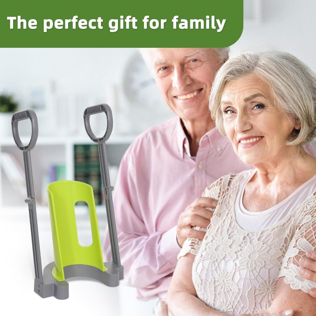 Compression sock aid device for seniors that helps put on tight socks more easily with less bending