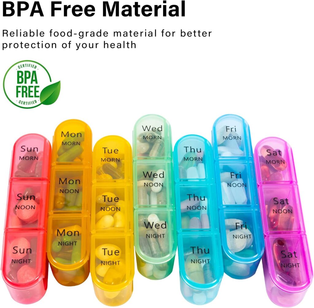 Daviky pill organizer for seniors with multiple labeled compartments for easy daily