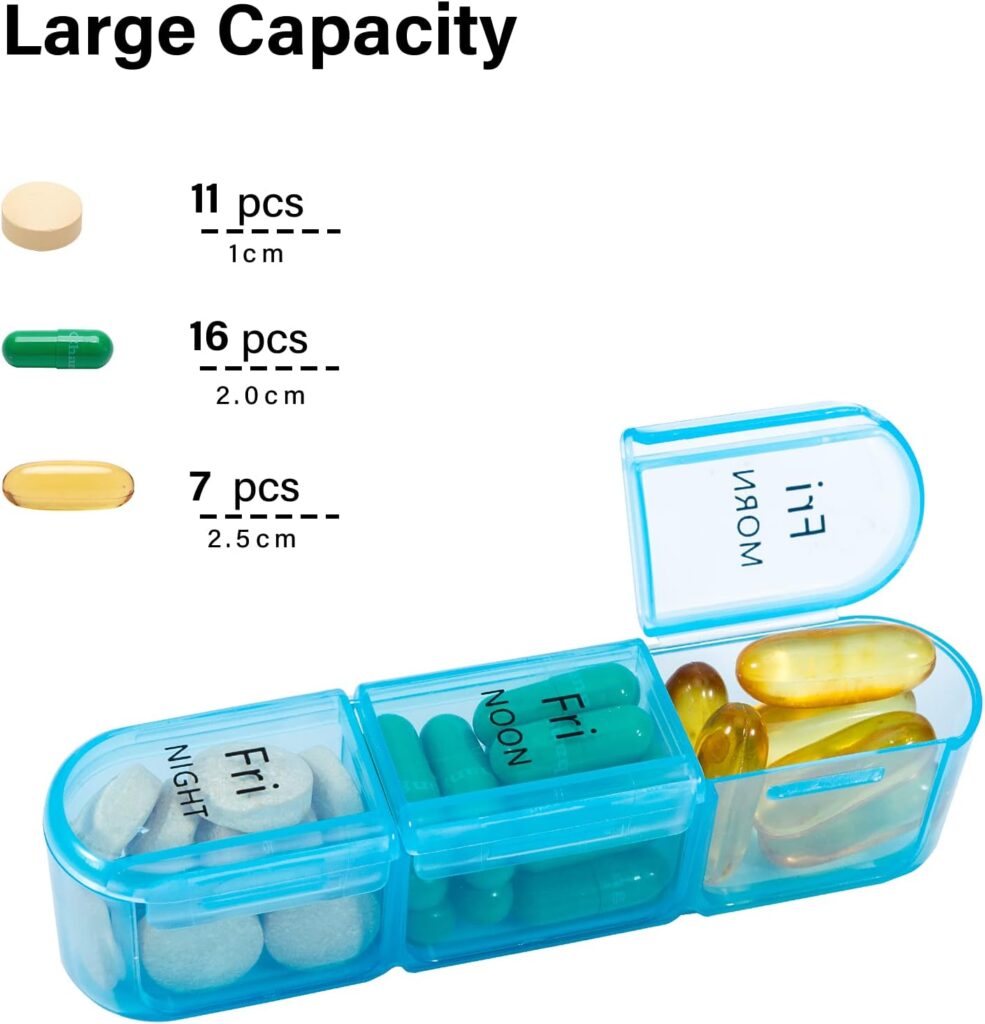 Daviky pill organizer for seniors with multiple labeled compartments for easy daily and weekly