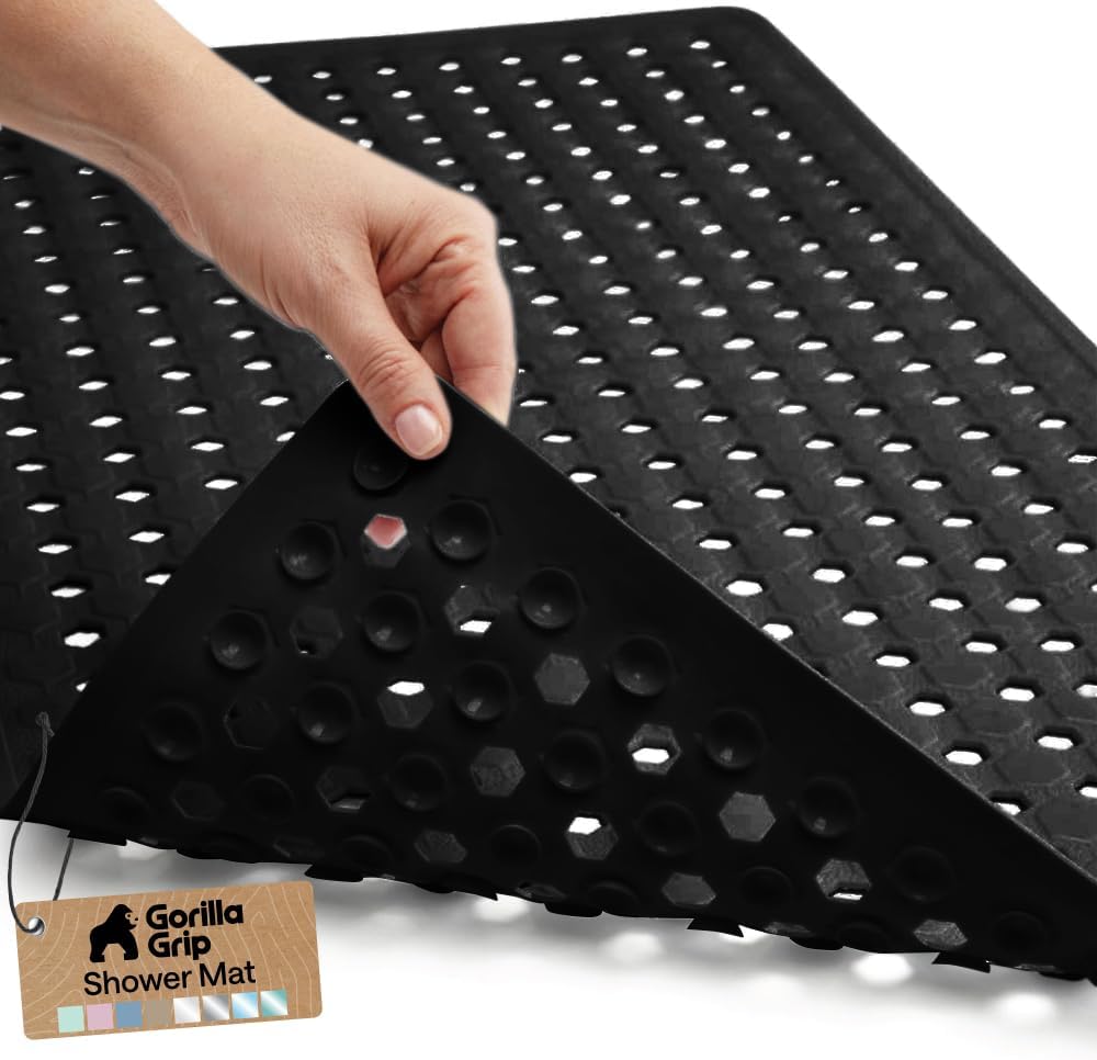 GORILLA GRIP patented bath tub shower mat with non-slip suction grip for safer bathing and shower use