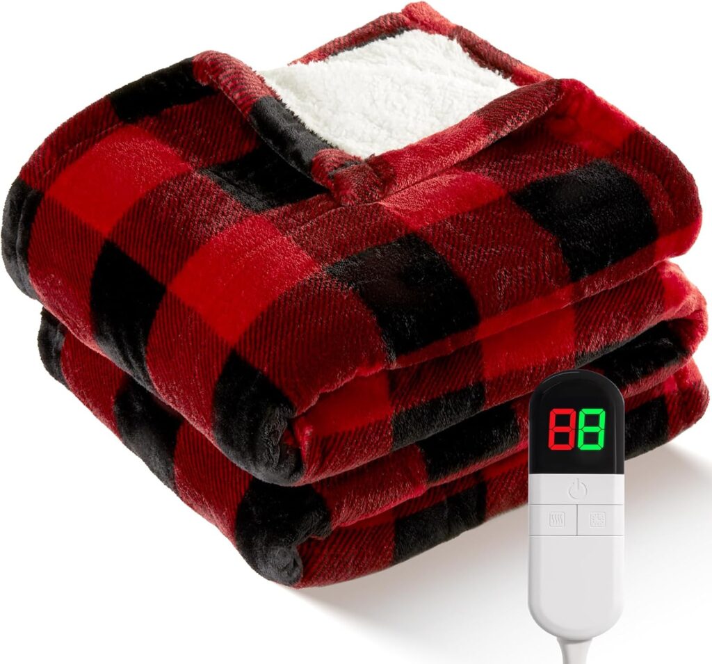 MAXEVE electric heated sherpa throw with ultra-soft fabric and adjustable warmth for cozy comfort and relaxation