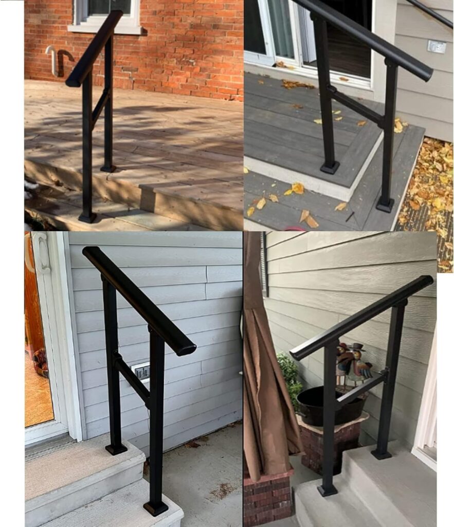 Metty metal hand rails for outdoor steps providing sturdy support and safer entry for seniors
