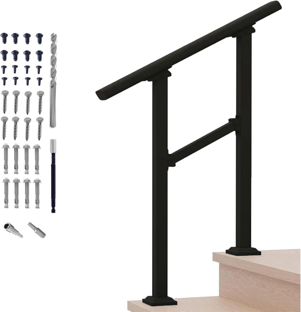 Metty metal hand rails for outdoor steps providing sturdy support and safer entry for seniors