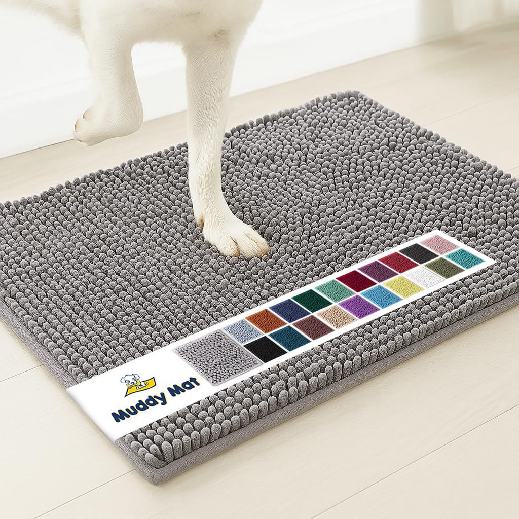 Muddy Mat super absorbent door mat with soft chenille surface and non-slip backing