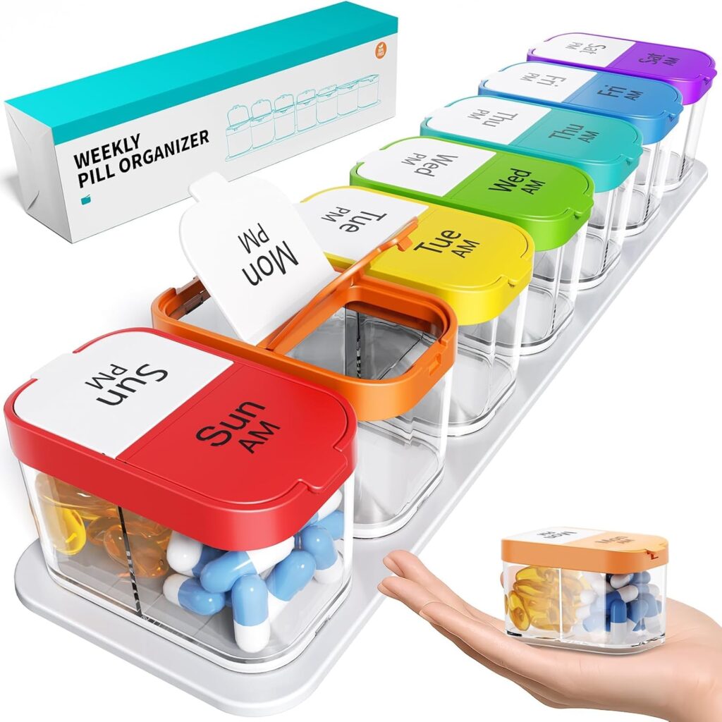 Odaro extra large weekly pill organizer for seniors with spacious labeled compartments