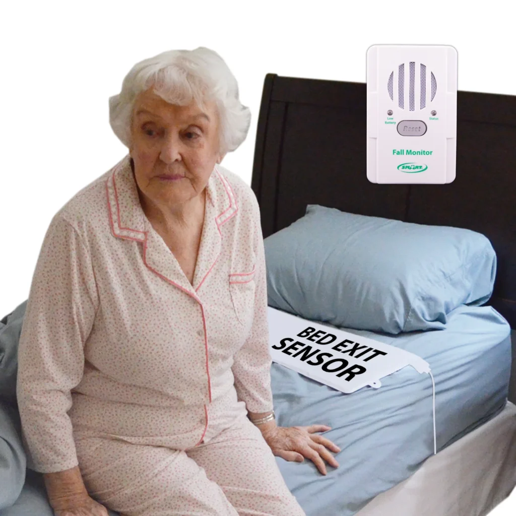 Smart Caregiver bed alarm for elderly adults with pressure sensor pad and caregiver alert system for fall prevention