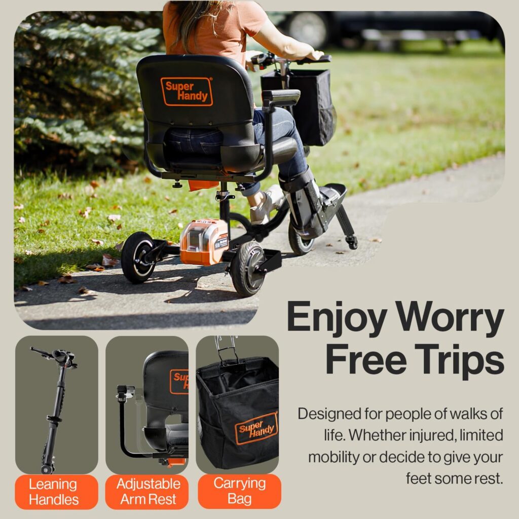 SuperHandy Passport Mobility Scooter 3 wheel for seniors, portable travel scooter with lightweight foldable design, easy steering, and convenient everyday transport.