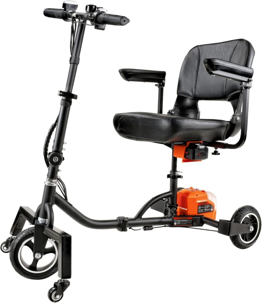 SuperHandy Passport 3 wheel mobility scooter for seniors with lightweight travel-friendly design, easy steering, and portable foldable frame.