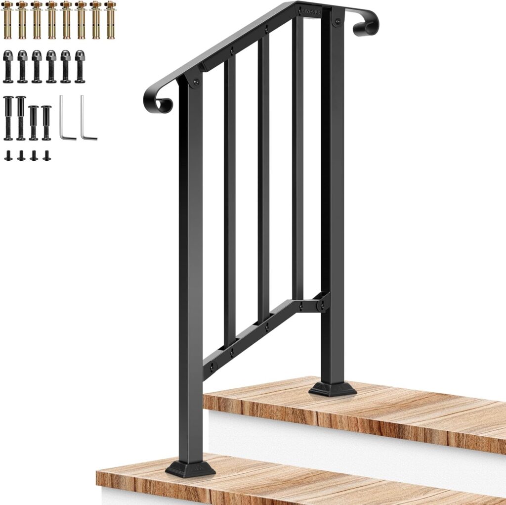VIVOSUN outdoor handrail for 2-step stairs, providing stable support and safer access for seniors on outdoor steps