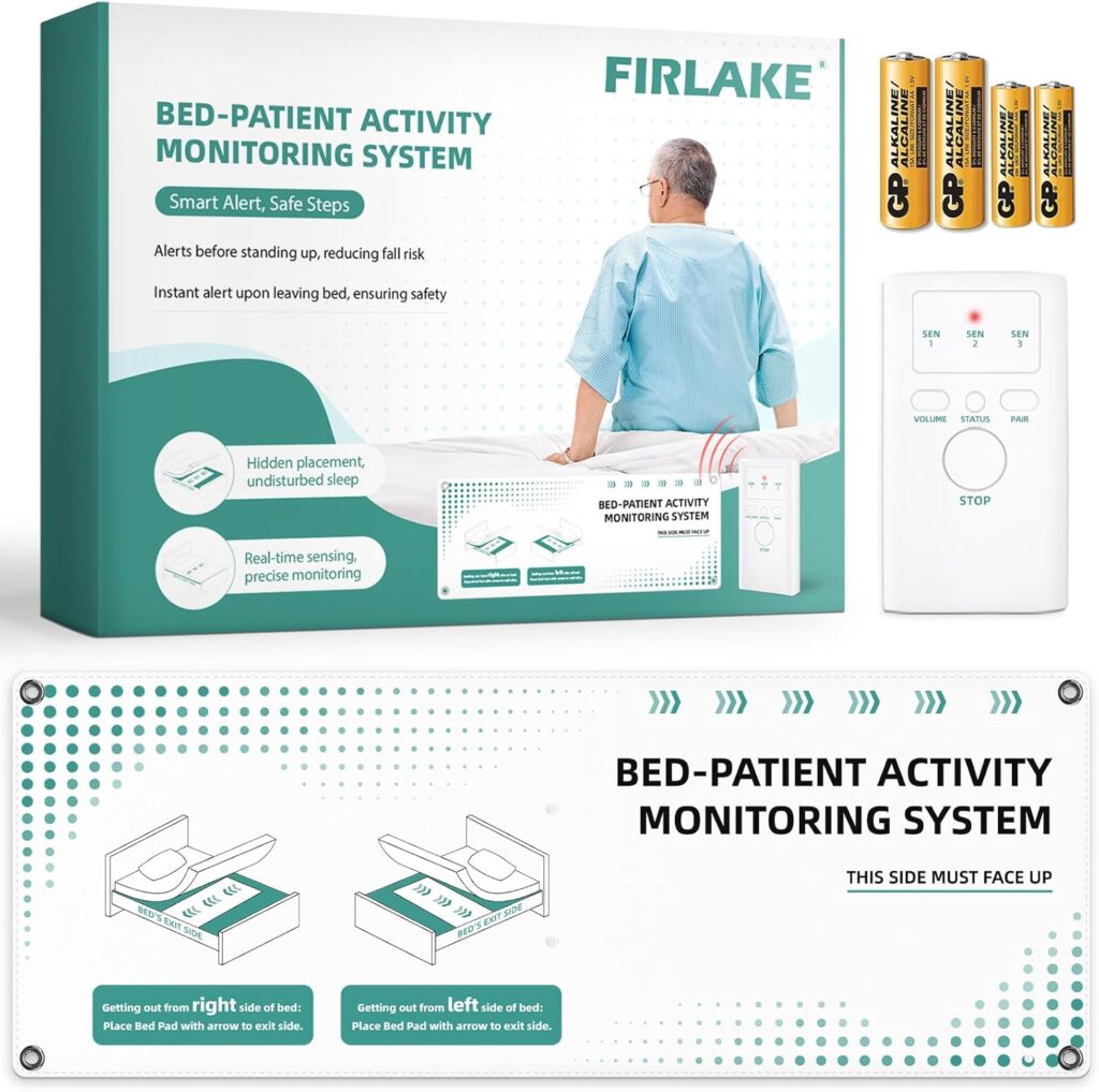 Wireless bed alarm for elderly with pager and sensor pad for caregiver alerts and fall prevention at night
