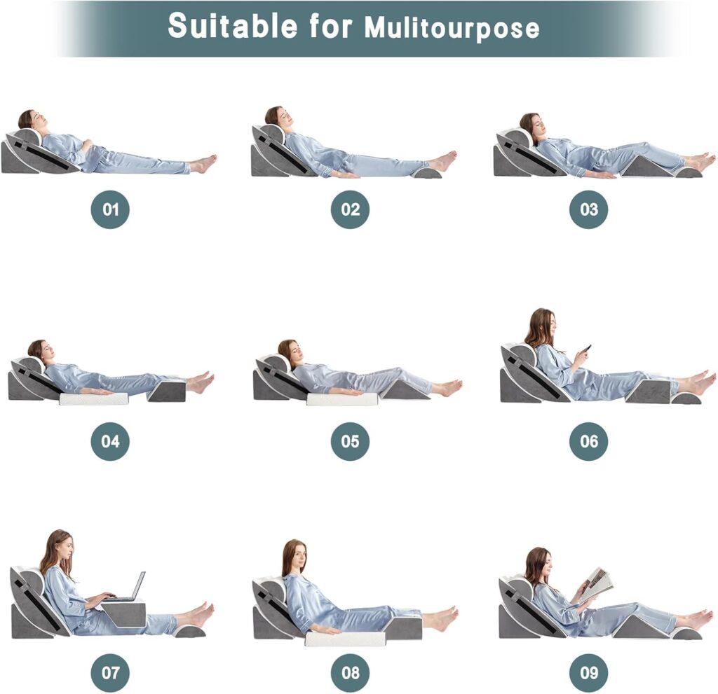 Yojoker 6pcs orthopedic bed wedge pillow set with adjustable support cushions for comfortable sitting, sleeping,