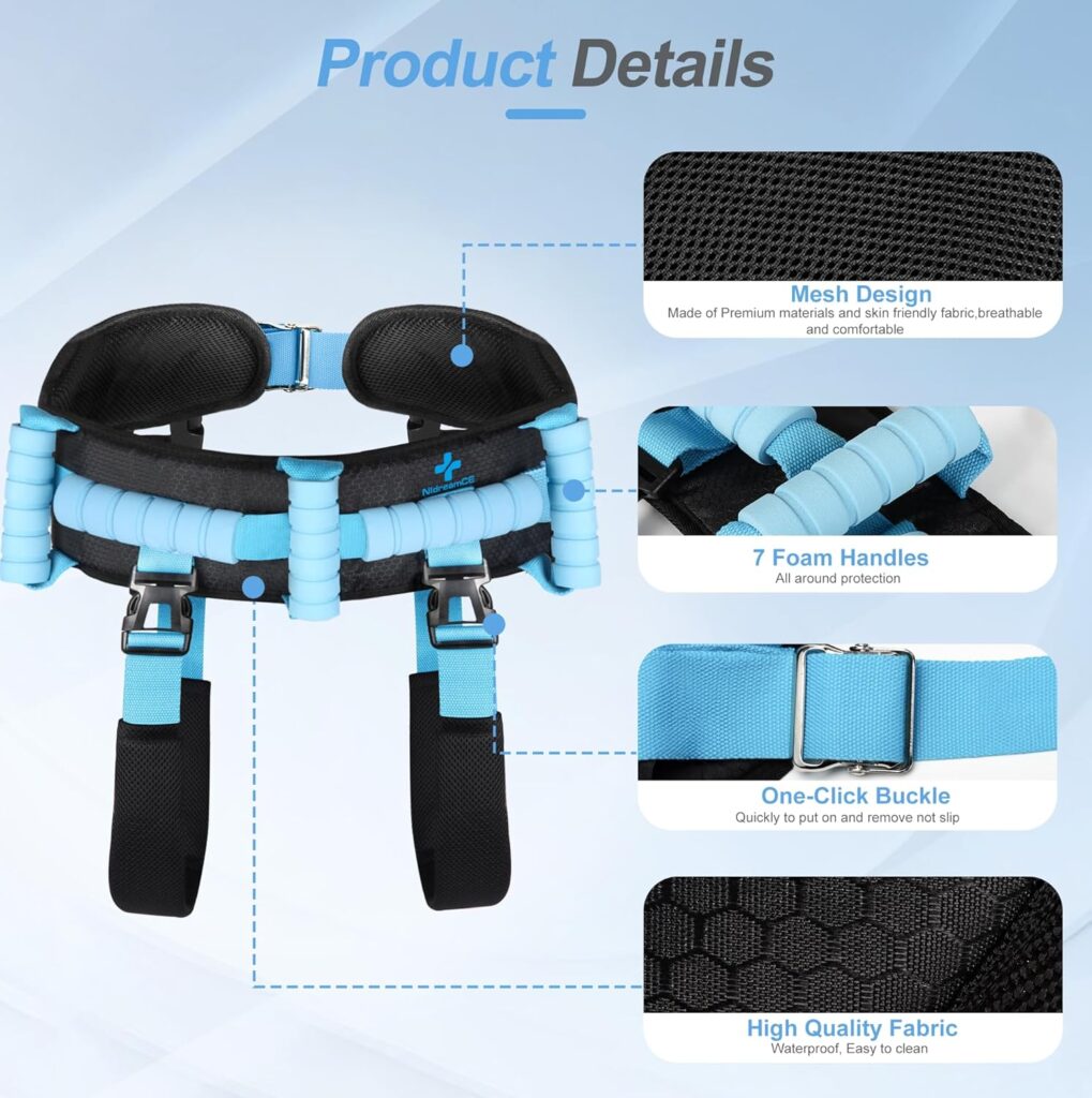 NIdreamCE gait belt transfer belt with 7 handles and 2 leg straps for safer senior